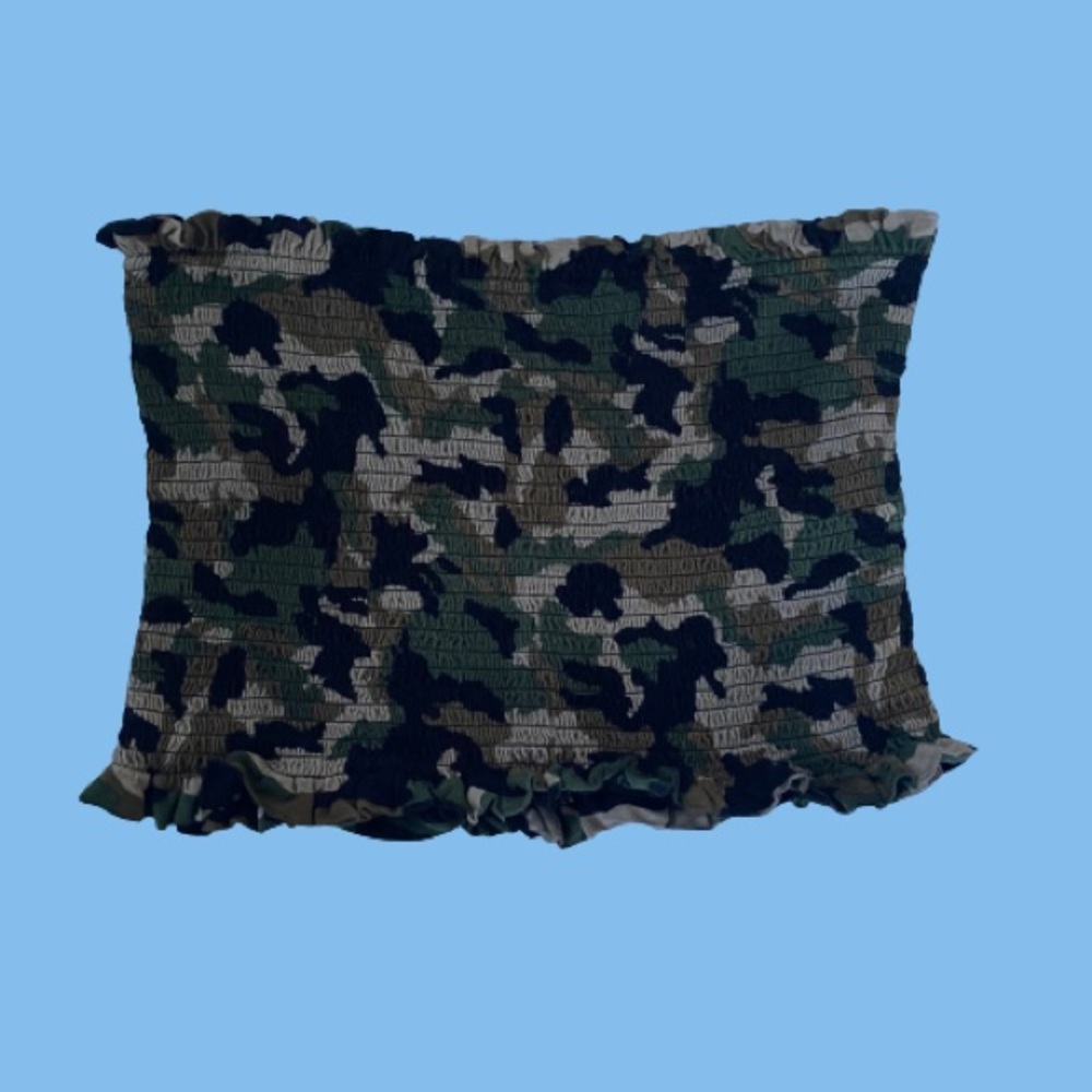🌟Camo Print Brown/Green Lettuce/Ruffle Tube Top